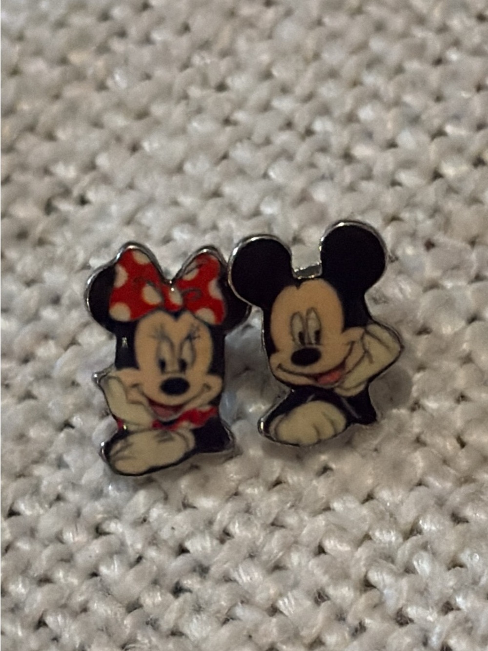 Vintage Y2K Disney Mickey and Minnie Stud Earrings - Black, Red, Cream